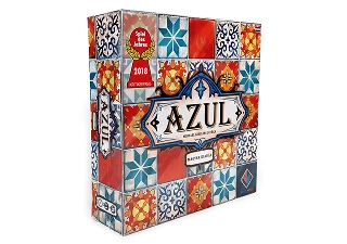 Azul társasjáték doboza, színes kerámialap-mintával díszített csomagolással